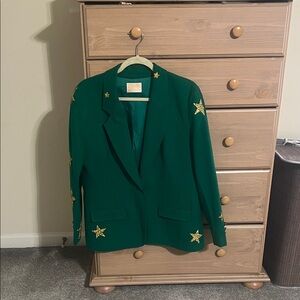 Vintage Pendleton Green Wool Blazer, Gold Star Upcycled Statement Jacket Size 14